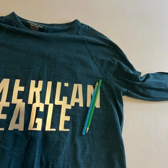 AE American Eagle Long Sleeve Green Blue Active Flex Shirt L - Picture 3 of 8